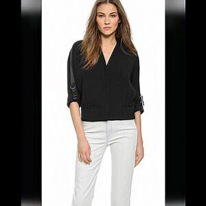 Helmut Lang F02HW101‎ Blaze Black Crepe Bomber in Black.